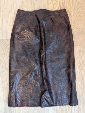 Vintage Neiman Marcus Faux Croc Pencil Skirt - Dark Brown